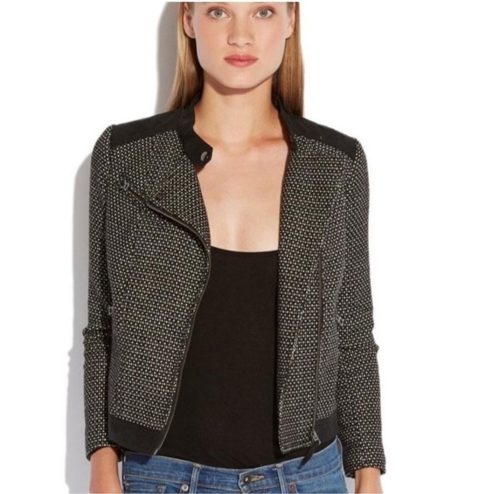 Lucky Brand Jacket Women's Medium Black Swiss Dot Wool Moto Edgy Lightweight NWT - Picture 2 of 16